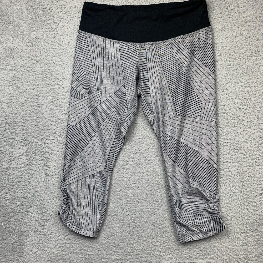 Brooks Leggings Womens Medium Gray/Black Capri Greenlight Side Rouching